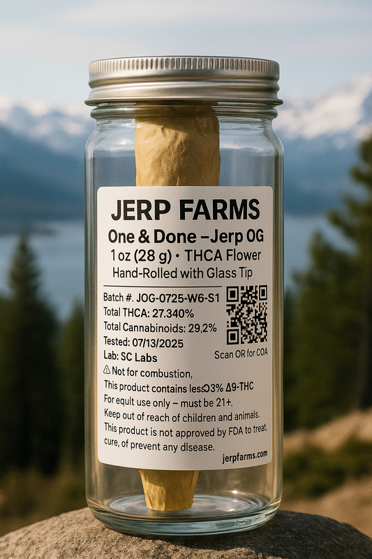 Jerp Joint – One and Done (1oz Pre-Roll with Glass Tip – 28g of THCA Flower)